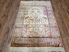 3' X 4'3" Antique Authentic Fine Handmade Turkish Silk Rug Tree Of Life Birds - Jewel Rugs