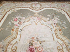 9' X 12' Handmade Aubusson Weave Needllepoint Flat Pile Wool Rug Beige Olive - Jewel Rugs