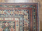 Caucasian Rug 3'9" x 5'7", Antique 1920s Collectible Caucasian Chi Chi Carpet, Hand Knotted, Colorful, Dark Blue Cream Red, Wool, Small Rug - Jewel Rugs