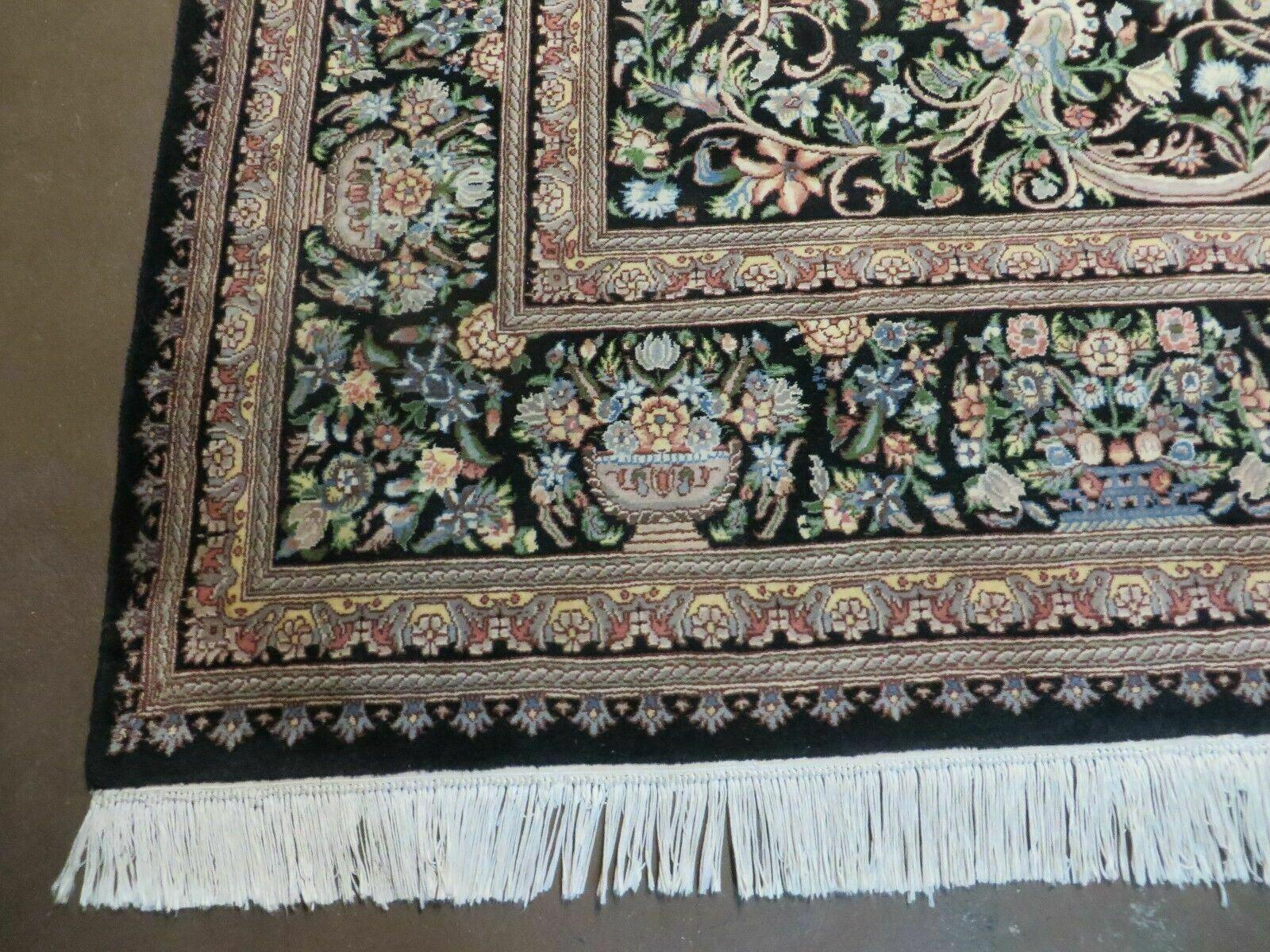 8' X 10' Vintage Handmade Pakistani Floral Wool Rug Black Nice - Jewel Rugs