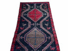 3 X 7 Handmade Wool Tribal Runner Rug Geometric Red Blue Boho Organic Dyes - Jewel Rugs