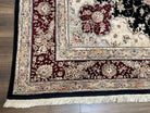 Pak Persian Rug 8.8 x 10.6, Floral Medallion, Wool and Silk Hand Knotted Fine Oriental Carpet, Elegant Rug, Black Gray Burgundy, Room Sized - Jewel Rugs