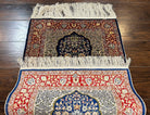 Authentic Silk Turkish Hereke Rug 2x3 ft with Signature, Wonderful Silk on Silk Small Hereke Carpet 2 x 3, Floral Navy Blue Dark Red Cream - Jewel Rugs