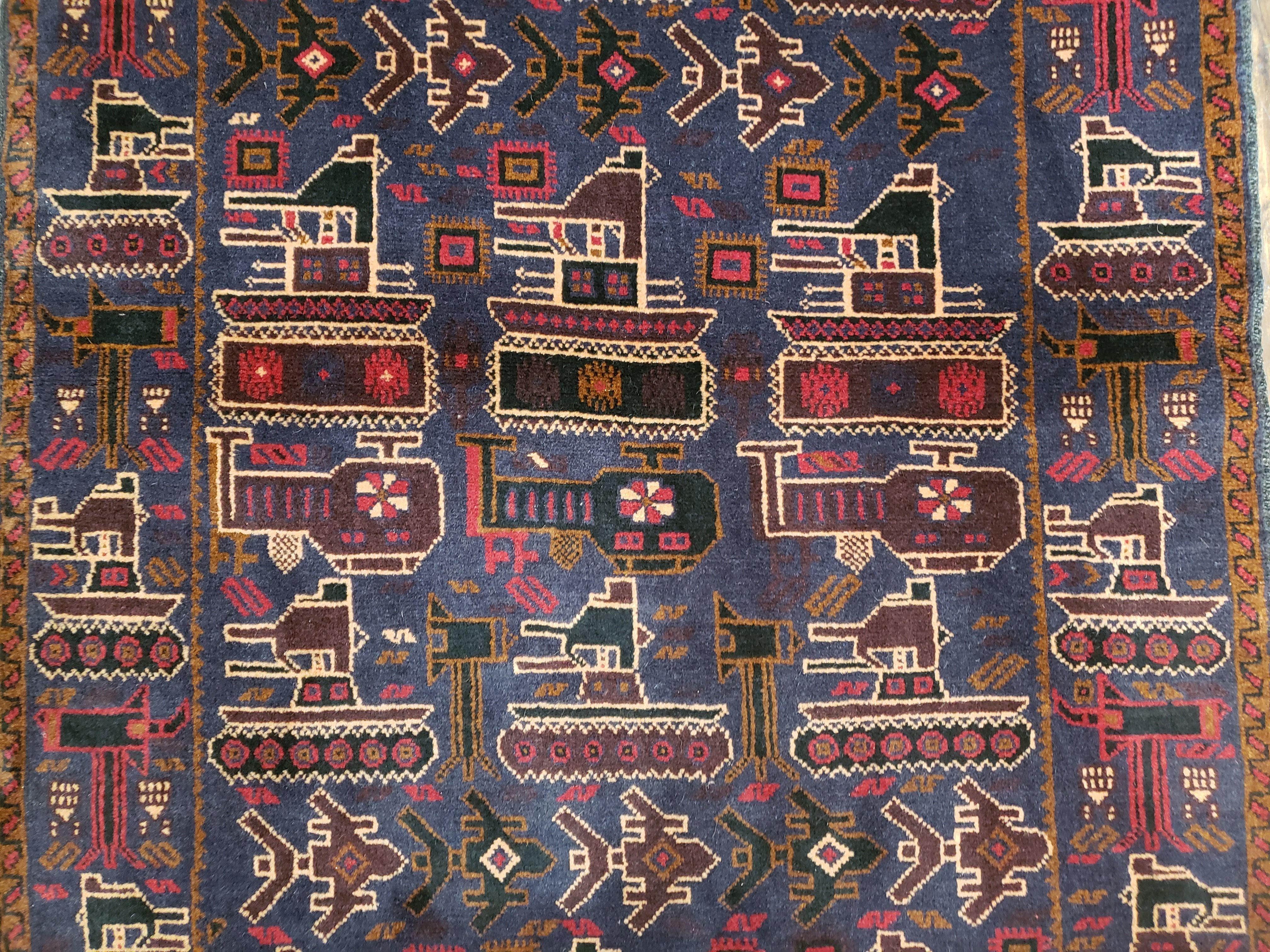 4x6 Handmade Balouch War Afghan Tribal Rug Organic Dyes Helicopter Tank Airplane - Jewel Rugs