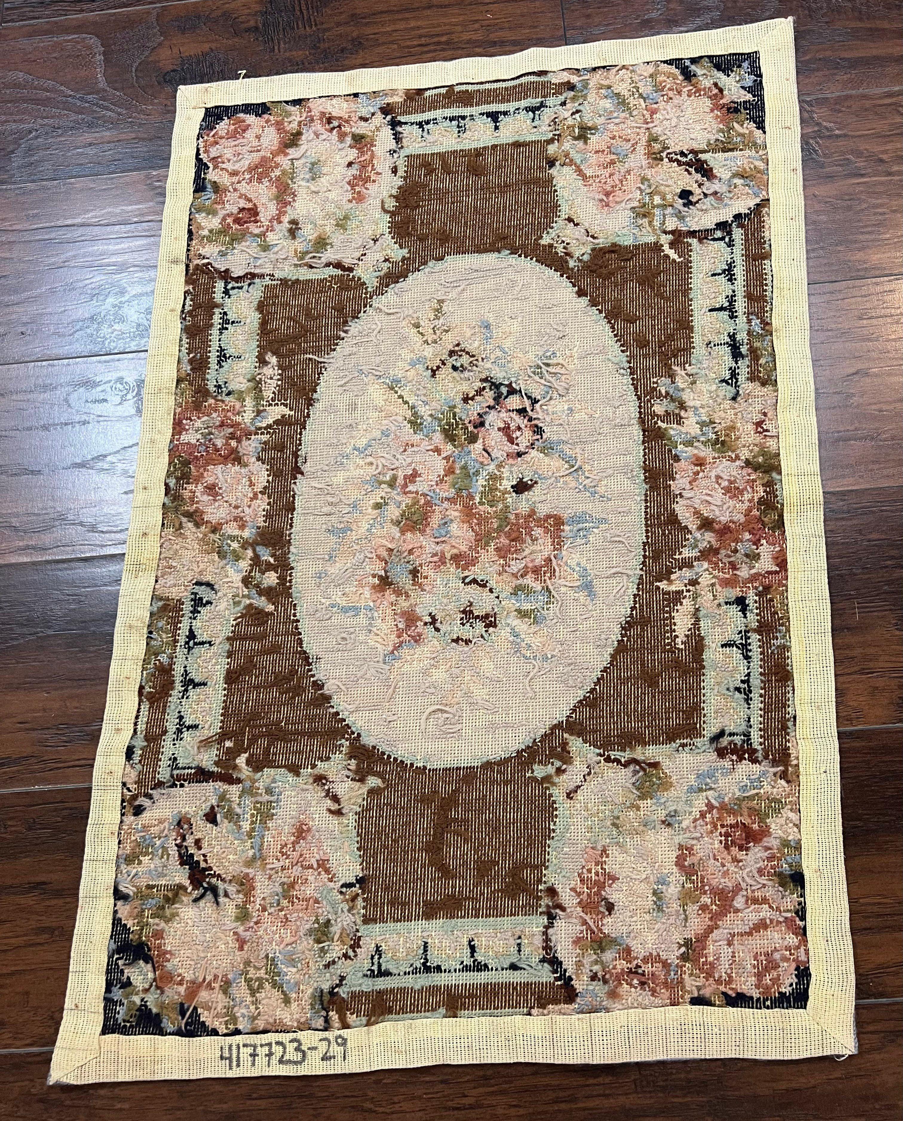 Small Needlepoint Rug 2x3, Aubusson Savonnerie Design, French European, Wool Handmade Vintage Needlepoint Carpet 2 x 3 ft, Flatweave Rug - Jewel Rugs