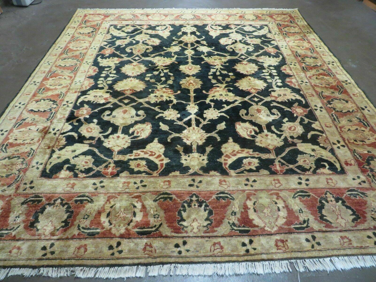 8' X 9' Handmade Pakistan Wool Cotton Rug Peshawar Black Floral Nice # 200C - Jewel Rugs