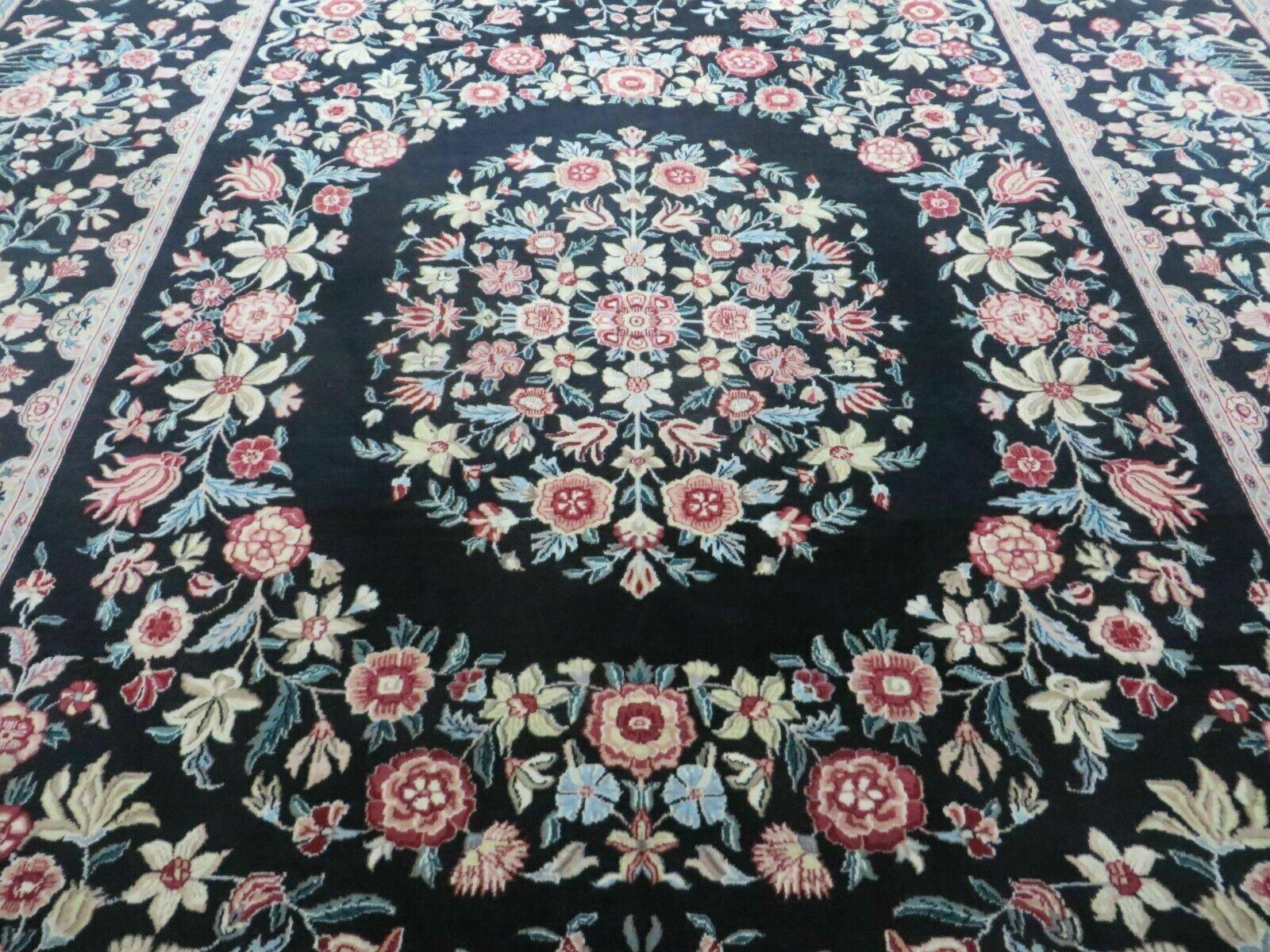 8' X10' Handmade Chinese Floral Oriental Wool Rug Carpet Flower Bouquet Black - Jewel Rugs