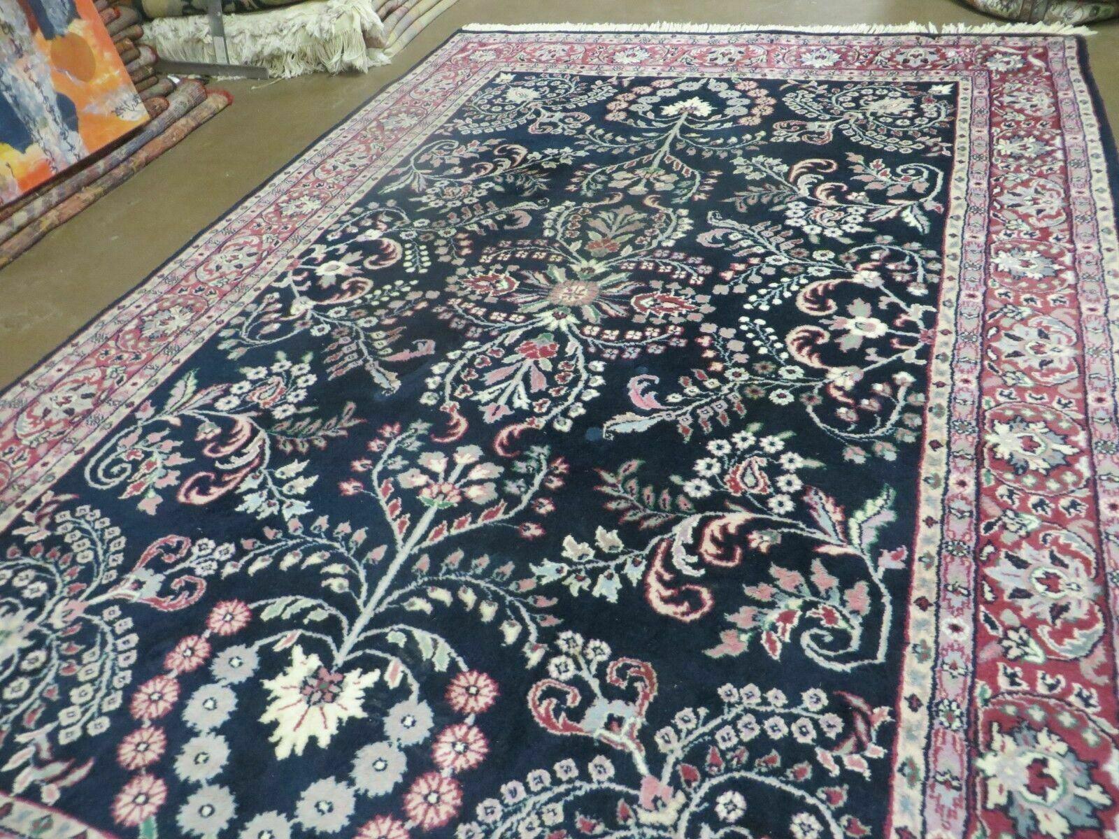 6' X 9' Handmade India Floral Oriental Wool Rug Carpet Blue Organic Dyes Nice - Jewel Rugs