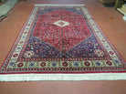 7' X 10' Vintage Handmade Indian Floral Wool Rug Hand Knotted Carpet Red Ivory - Jewel Rugs