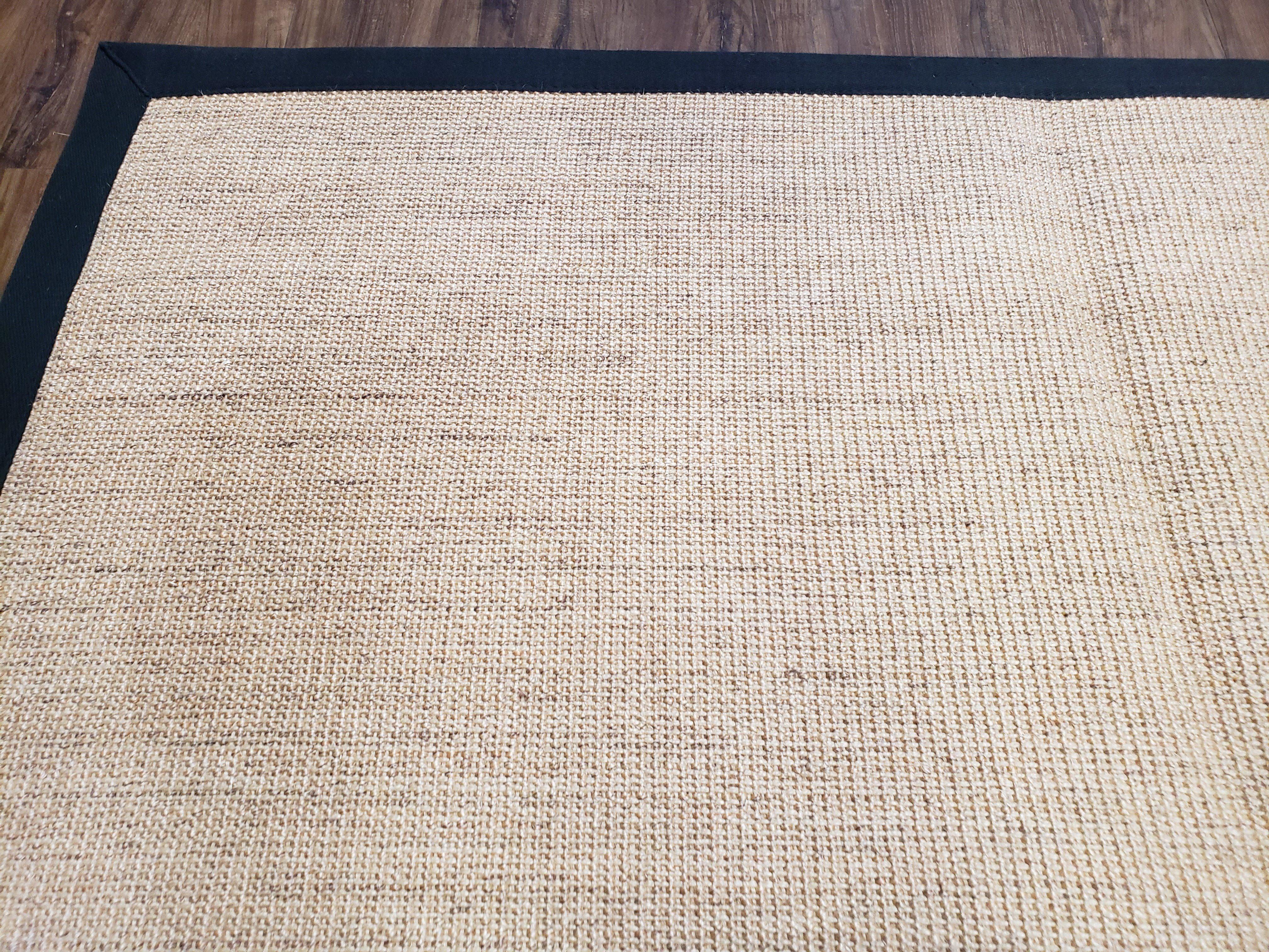 Jute Rug 8x10, Natural Jute Fiber Area Rug, Natural Sisal Area Rug with Black Border, 8x10 Carpet, Solid Jute Rug 8 x 10, Farmhouse Rug - Jewel Rugs