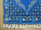 2'6" X 4'6" Vintage Hand-knotted Handmade Moroccan Urban Rabat Blue and Beige Wool Accent Rug - Jewel Rugs