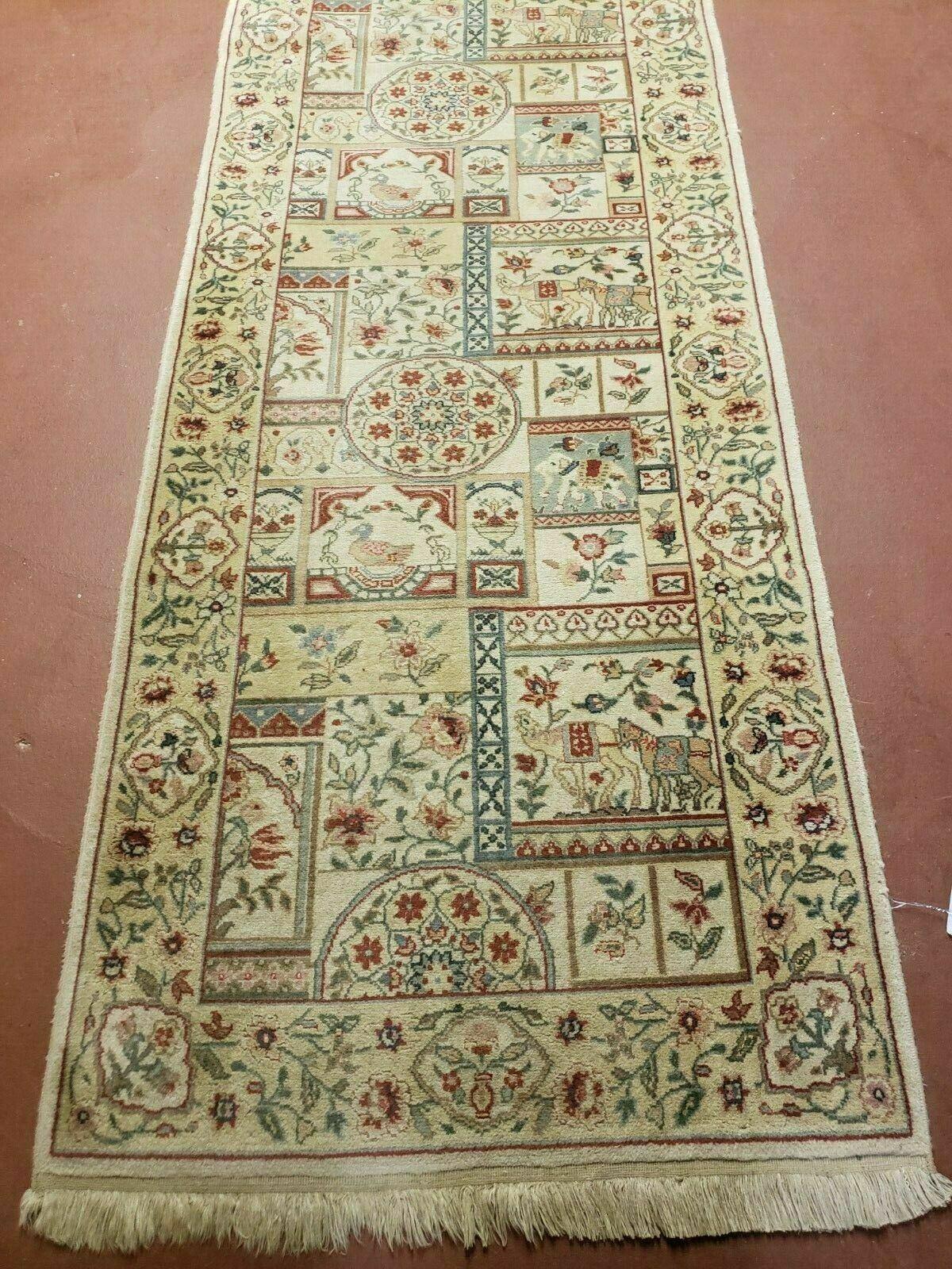 2' 5" X 12' Handmade India Floral Oriental Wool Runner Rug Horse Elephant Animal Pictorial Nice - Jewel Rugs