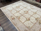 Aubusson Rug 8x10 ft, Wool with Silk Highlights, Piled Aubusson Carpet, Cream-Beige, Hand Knotted Vintage Very Fine Rug, French European Rug - Jewel Rugs