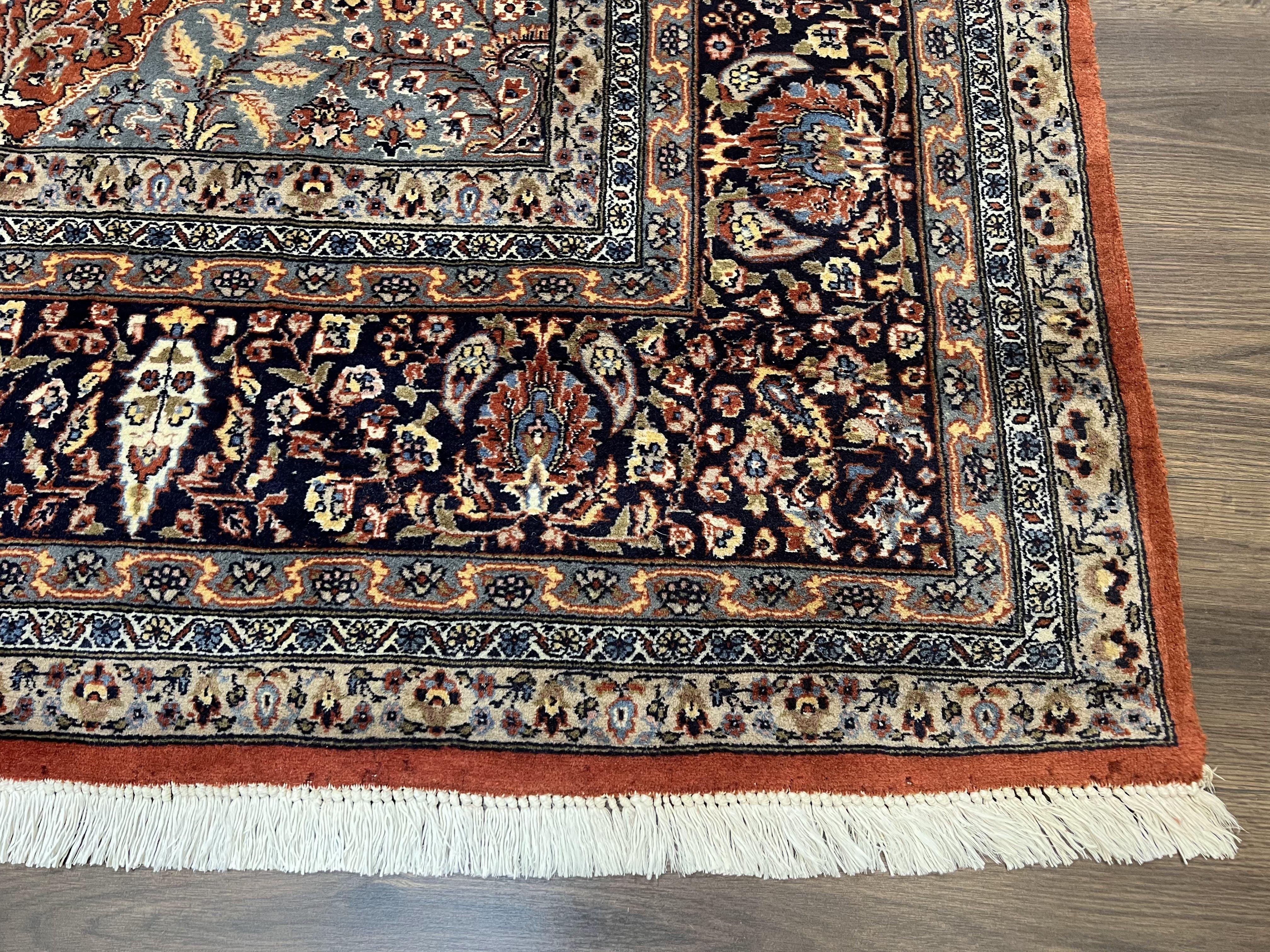 Pak Persian Rug 6x9, Vintage Pakistani Oriental Carpet 6 x 9, Red and Navy Blue Rug, Hand Knotted Wool Floral Medallion Rug, Highly Detailed - Jewel Rugs