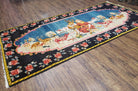 Antique Persian Pictorial Rug 4'6" x 9', Wool Hand-Knotted Blue Roses Karabagh Caucasian Carpet, 1920s Girl Deer Tapestry Wall Hanging Rug - Jewel Rugs