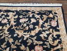 Chinese Aubusson Rug 8.8 x 11, Black Cream Gold, Allover Floral Pattern, Vintage Wool Pile Rug, Traditional European Design, Handmade Carpet - Jewel Rugs