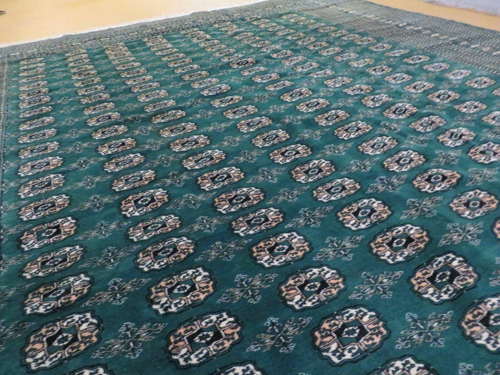 10' X 12' Handmade Pakistani Bokhara Turkoman Dark Green Wool Rug - Jewel Rugs