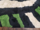 Rya Shag Rug 8x12, Mid-Century Ege Rya 1960s Carpet, Green White Black Modern Shag Rug, 8 x 12 Danish Rya, Soft High Pile, Abstract Rug - Jewel Rugs