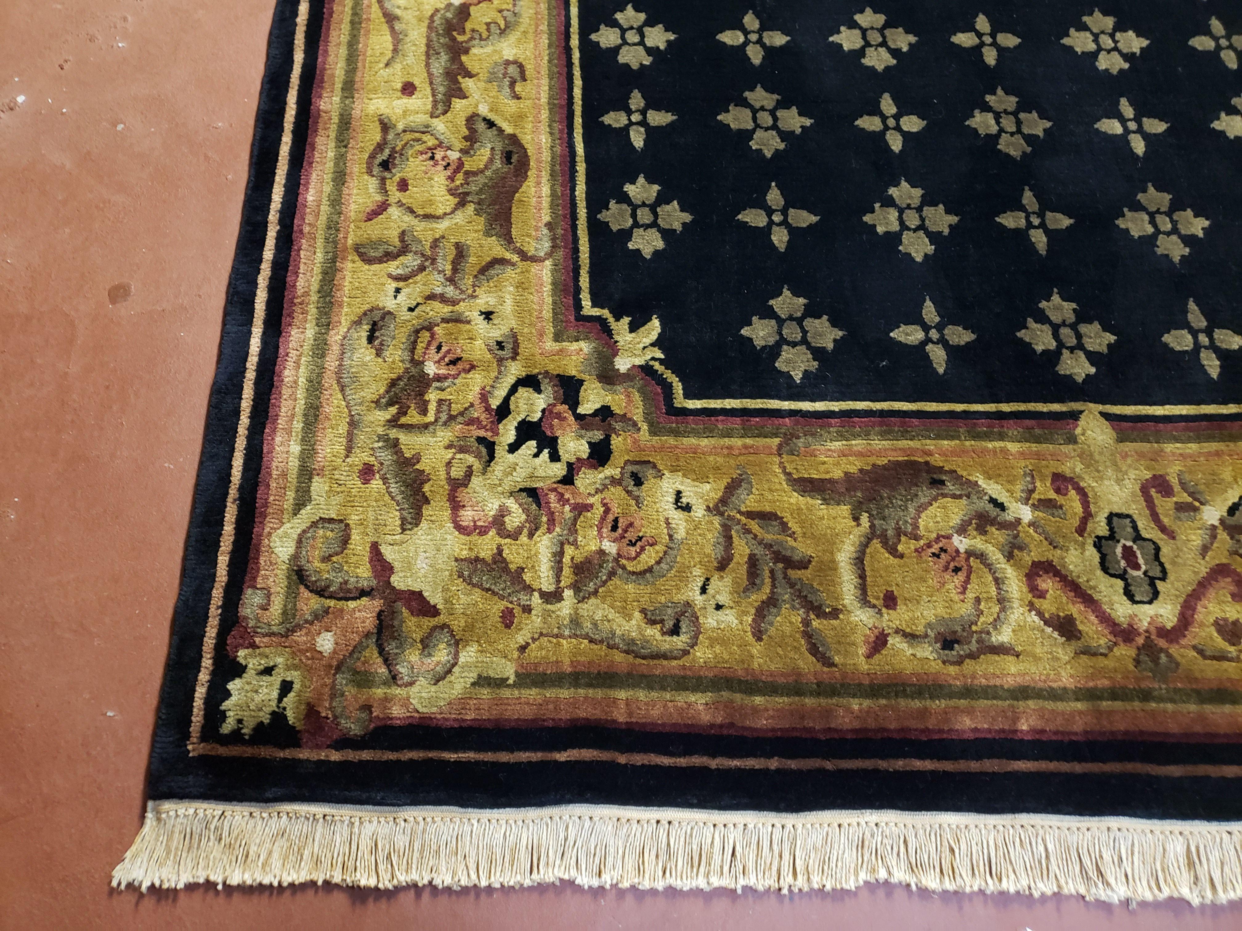 6x9 Aubusson Design Nepali Tibetan Rug Black & Tan Hand-Knotted Wool Carpet Soft Plush Pile New Rug Nice - Jewel Rugs