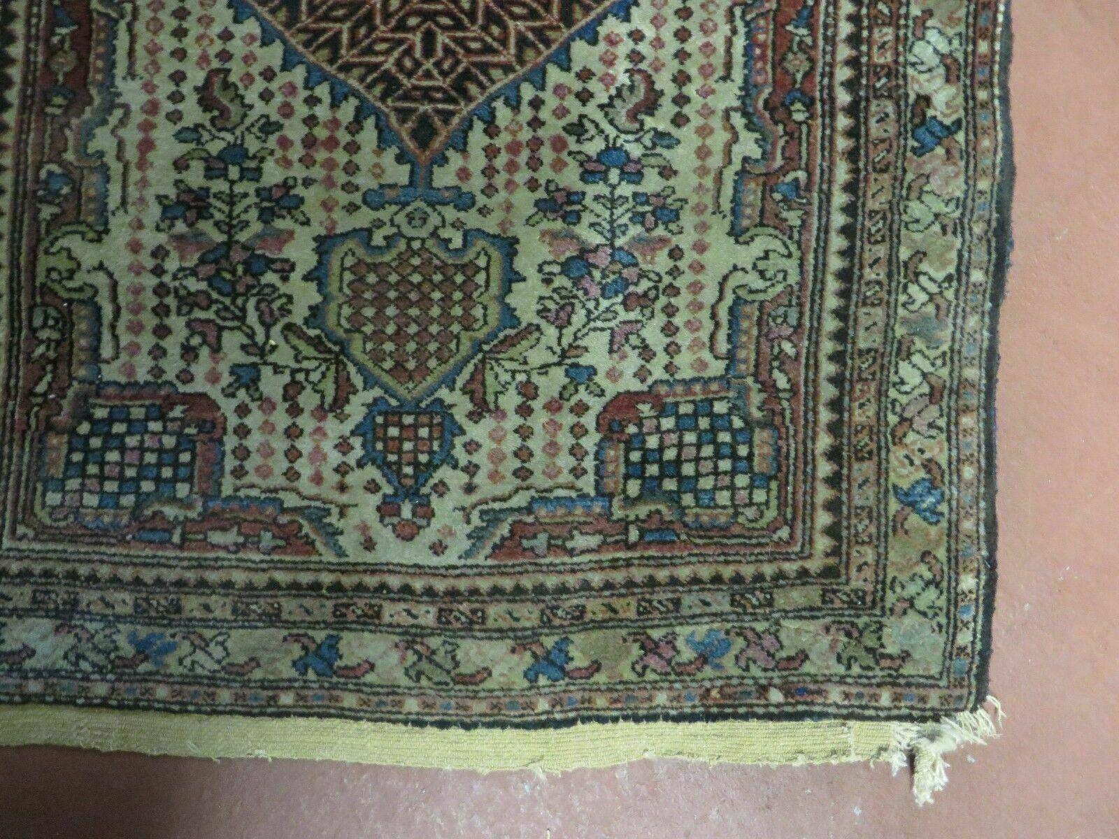 2' X 2' 5" Antique Hand-Knotted India Wool Rug Carpet Ivory Nice - Jewel Rugs