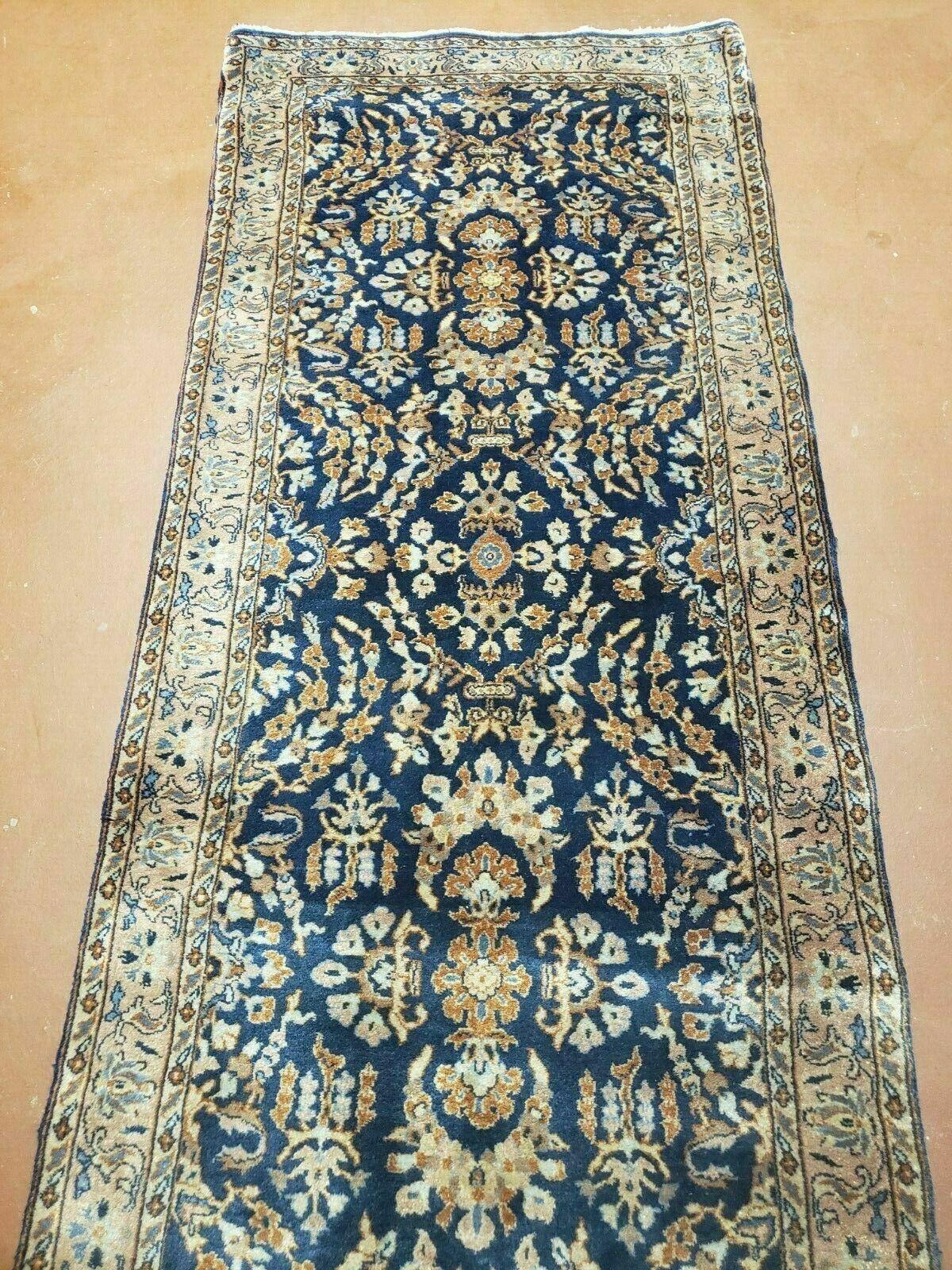 2' 6" X 12' Vintage Handmade India Floral Oriental Wool Rug Runner Carpet Blue - Jewel Rugs