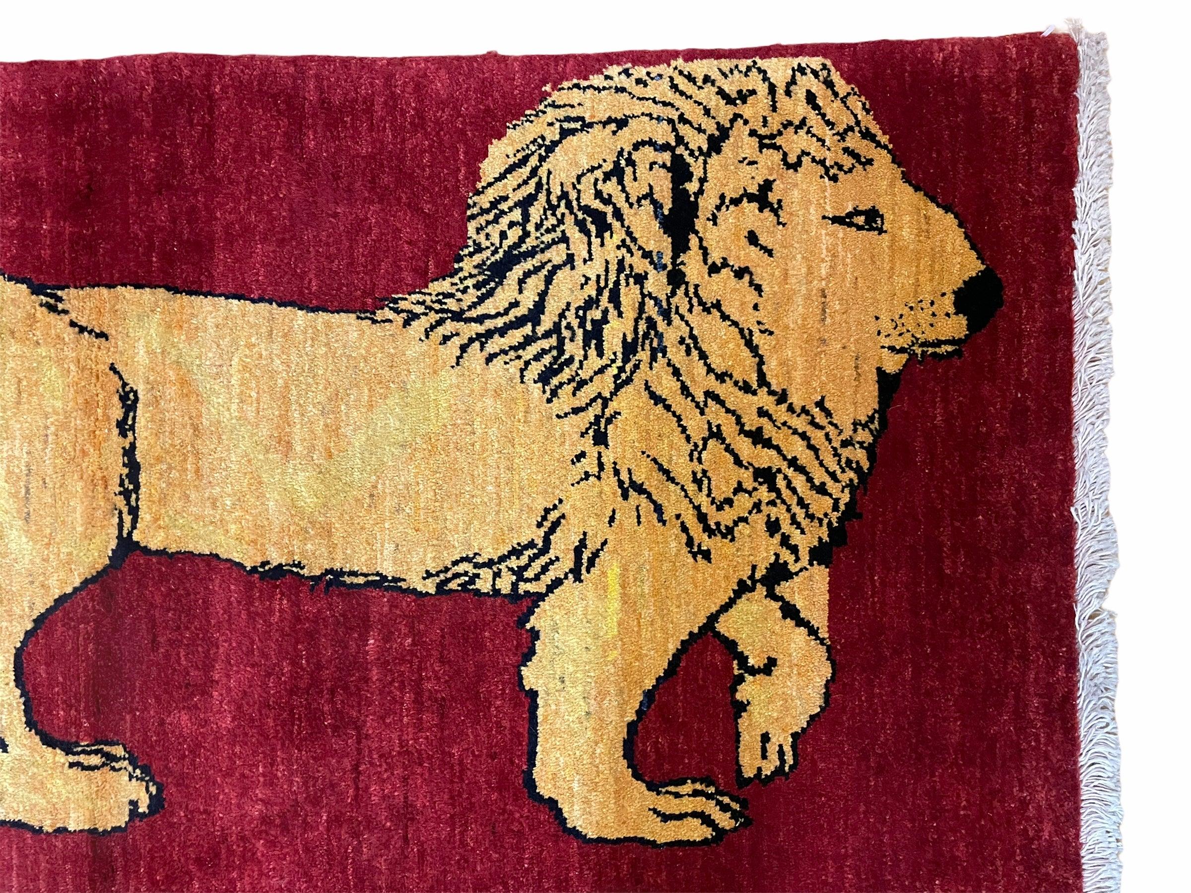 3 X 5 Handmade Hand-Knotted Quality Wool Rug Lion Red Veg Dyes Tribal Pictorial - Jewel Rugs