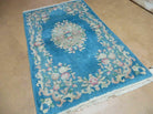 3' X 5' Vintage Handmade Art Deco Chinese Wool Rug Nice Sky Blue - Jewel Rugs