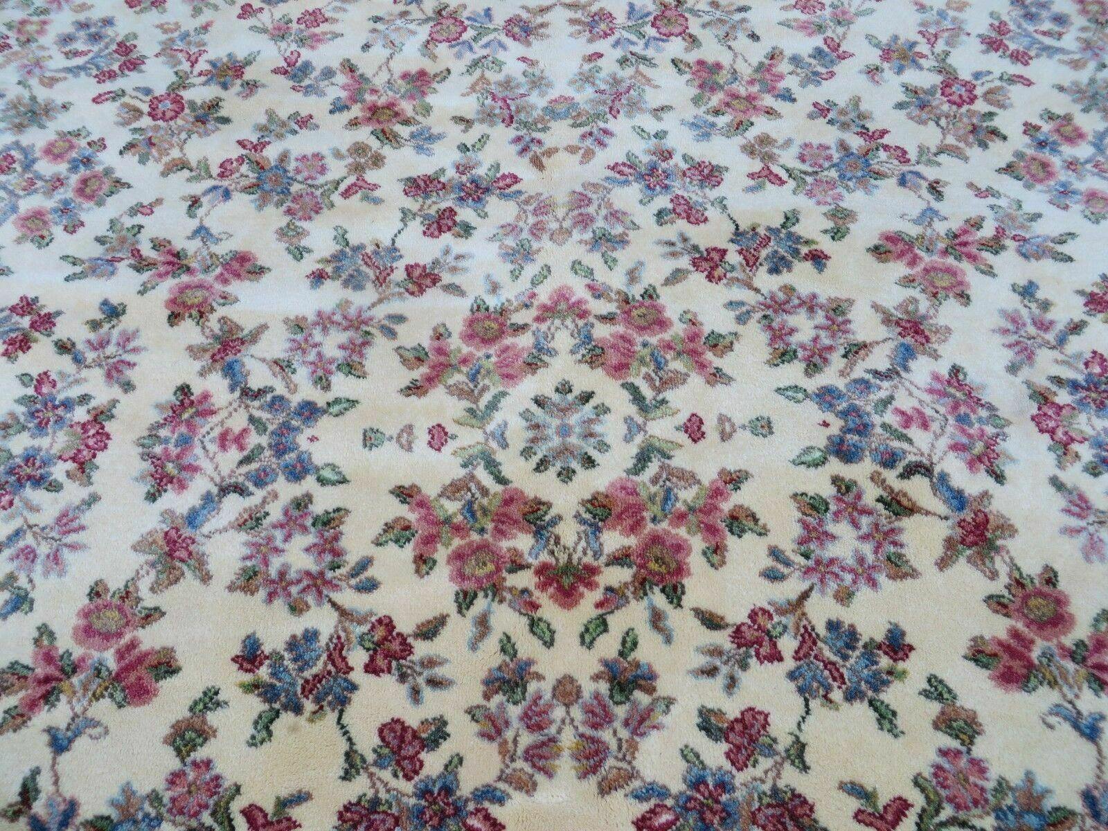 8' 8" X 10' 6" Karastan Ivory Kirman Oriental Design Wool Rug American Made USA Nice - Jewel Rugs