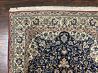 Super Fine Persian Nain Carpet 3.6 x 5.4, Traditional Persian Rug, Center Medallion with Floral Allover Design Dark Blue and Ivory/Cream Detailed 4-La, Wool with Silk Accents - Jewel Rugs