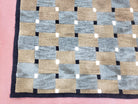 Vintage Modern Tibetan Area Rug 5 x 7.8, Soft Wool Hand-Knotted Checkerboard Pattern Blue & Taupe Nepali Carpet, 5x7 - 5x8 Playroom Rug - Jewel Rugs