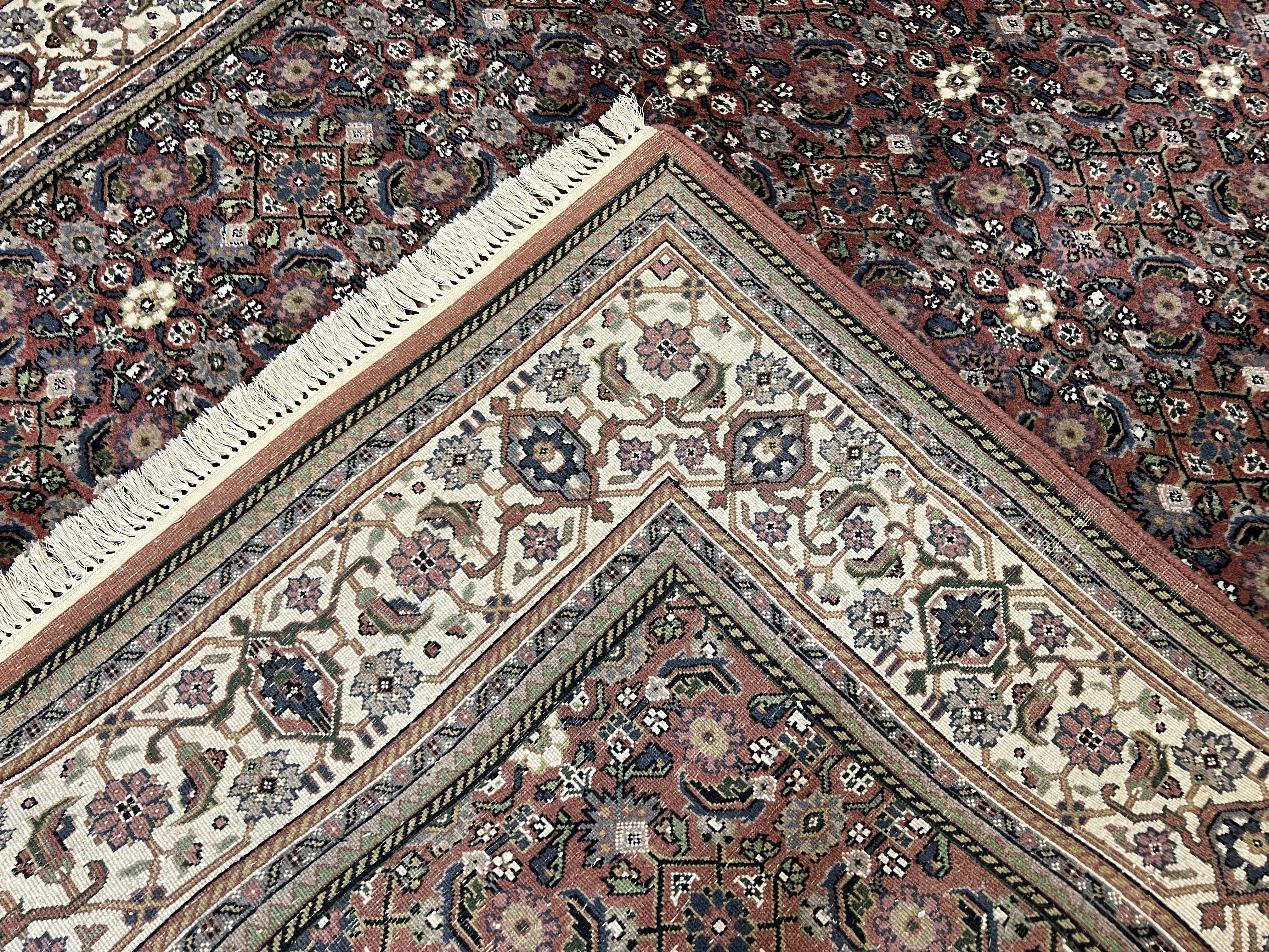 Indo Bidjar Rug 7x10, Indo Persian Bijar Carpet 7 x 10 ft, Herati Allover Floral, Maroon and Cream, Wool Hand Knotted Vintage Oriental Rug - Jewel Rugs