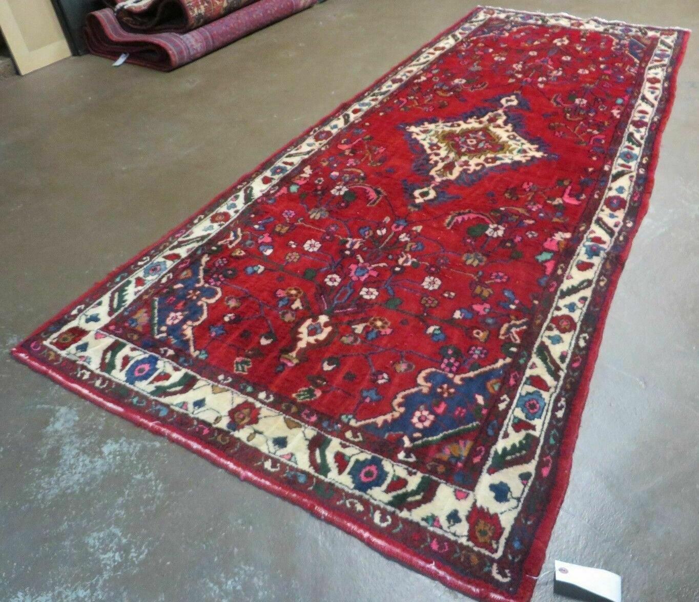 Persian Runner Rug, Antique Lilihan Wool Runner, Tribal Runner, Handmade Oriental Rug, Medallion Allover, Red Cream Blue, 3.6 x 9.7 Hallway Rug 10ft - Jewel Rugs