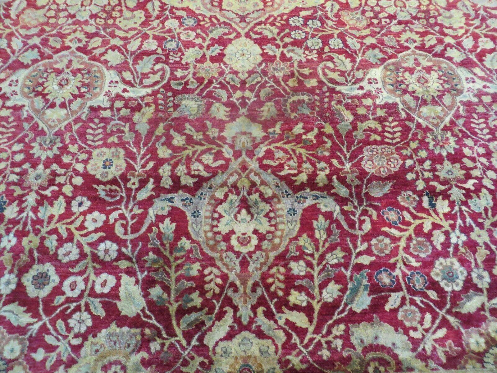 10' X 13.5' Handmade India Agra Larastan Wool Rug Floral Hand Knotted Red Beauty - Jewel Rugs