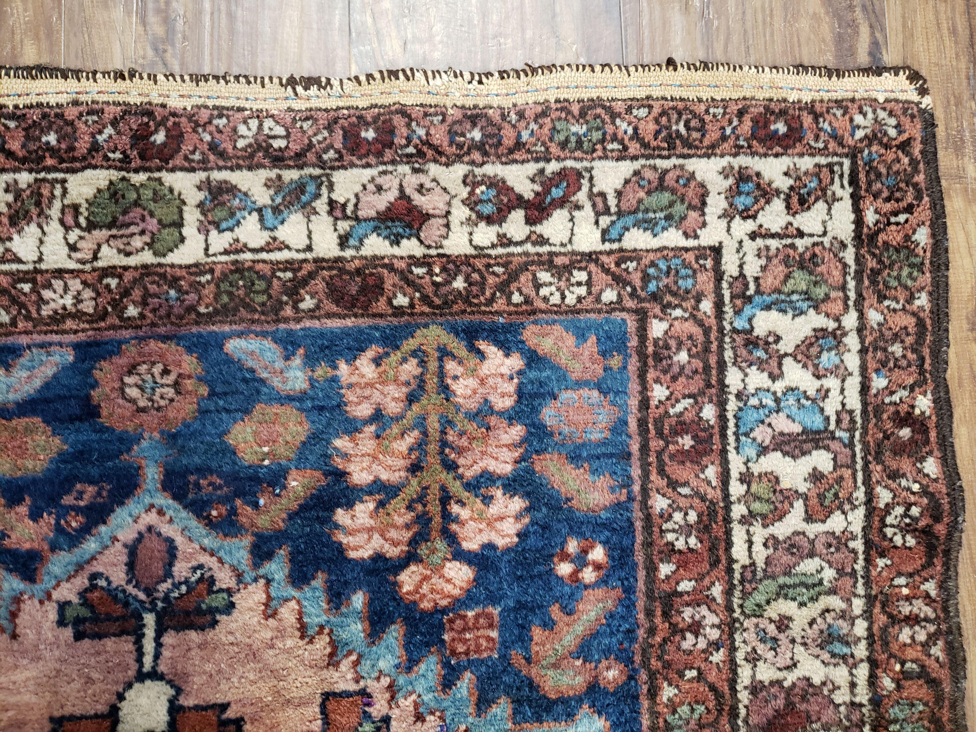 Blue Vintage Persian Hamadan Rug, Wool, Hand-Knotted, 4x6 ft - Jewel Rugs