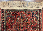 Antique Persian Sarouk Rug 2x3, Small Wool Persian Carpet 2 x 3 ft, Floral, Red Navy Blue Cream, Hand Knotted Small Traditional Oriental Accent Rug - Jewel Rugs