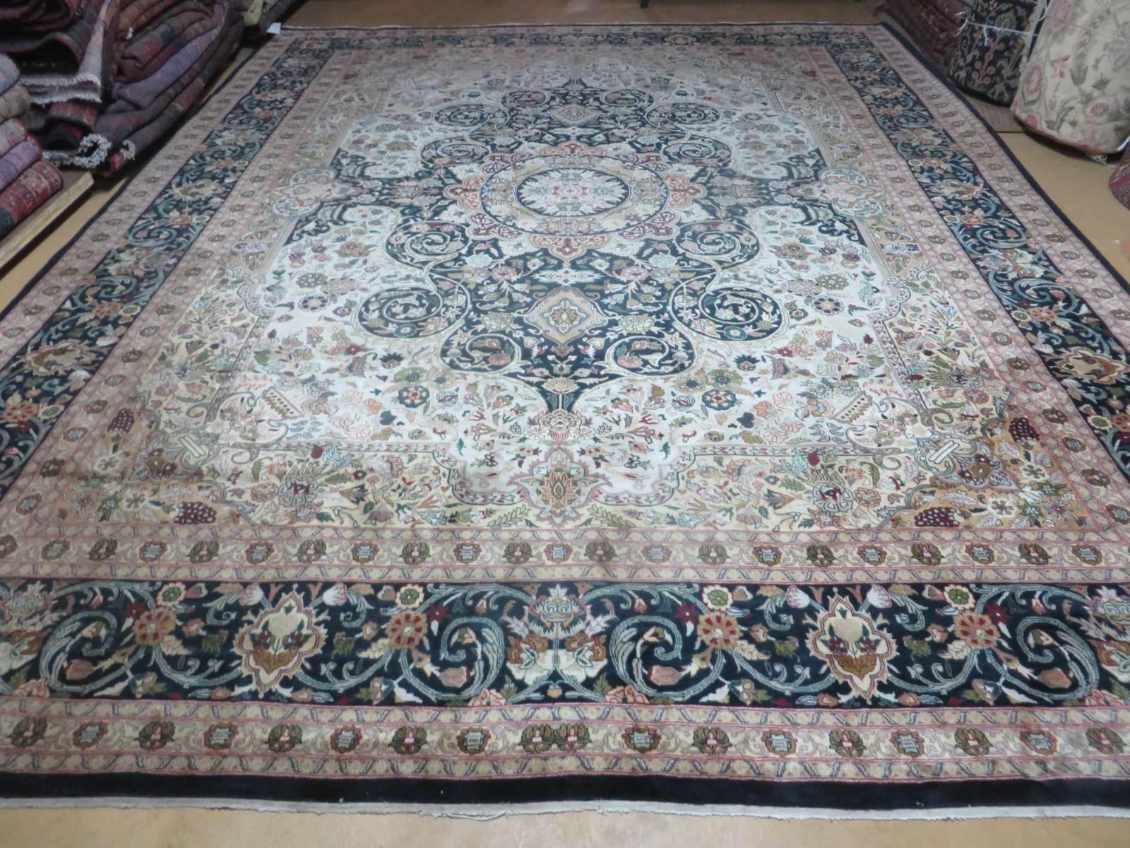 9' X 12' Vintage Fine Handmade Chinese Allover Oriental Wool Rug Ivory Black - Jewel Rugs