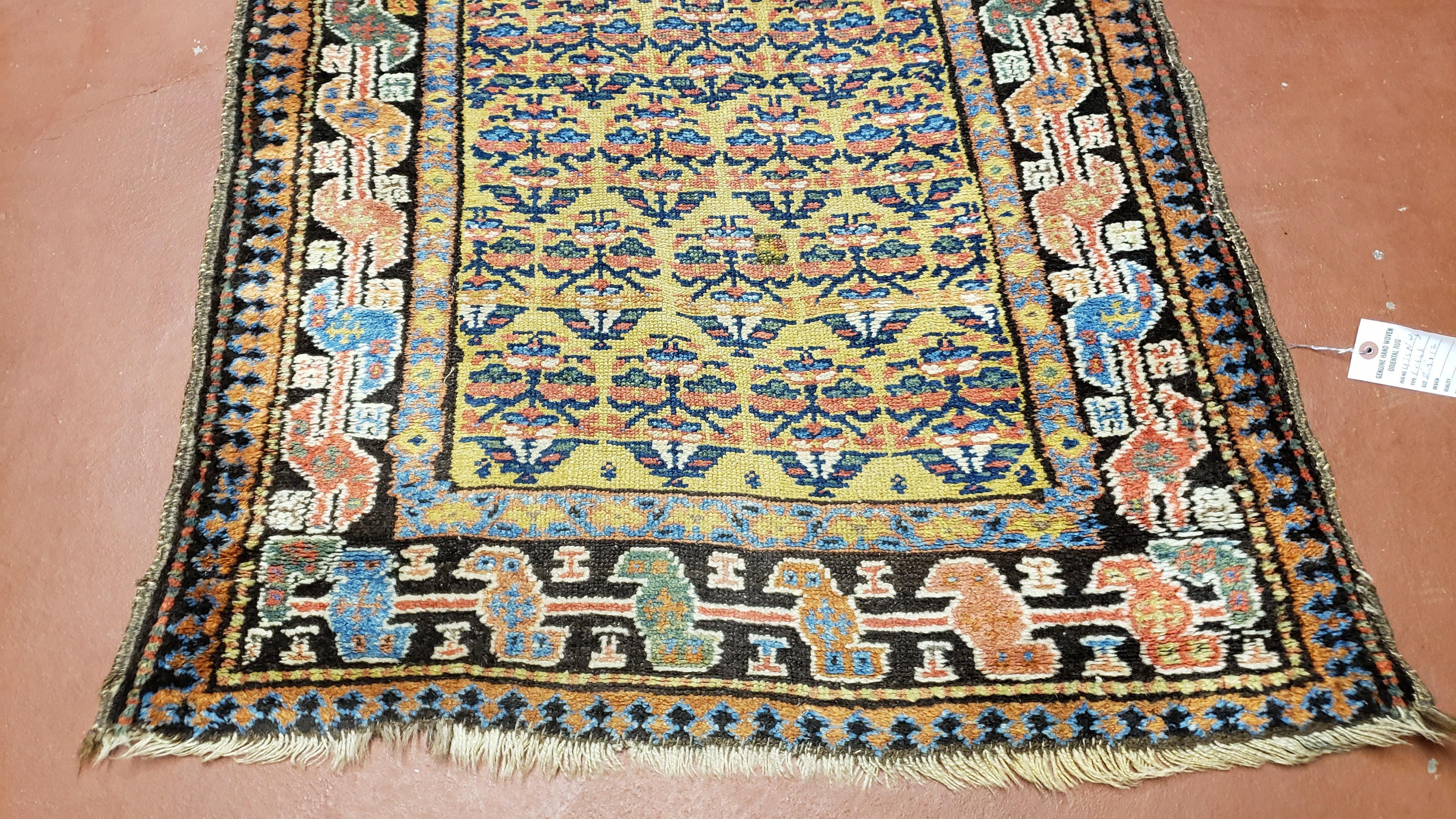 2' 9" x 12' Antique Runner Rug Mustard Yellow Gold Colorful Caucasian Karabagh Kazak Tribal 12ft Runner Nomadic Rug Collectible Carpet Rare - Jewel Rugs