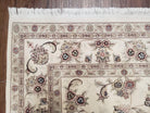 6x9 Wool & Silk Rug, 6 x 9 Ivory Rug, 6 by 9 Beige/Cream Rug, Handmade Floral Rug, Entryway Rug, Nice Foyer Rug, 9x6 Oriental Rug - Jewel Rugs