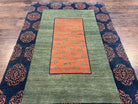 Tibetan Rug 4x6 Modern Carpet, Tibet Nepal Rug 4 x 6 Contemporary Rug, Open Field Green Orange Navy Blue, Hand Knotted Rug Abstract Wool Rug - Jewel Rugs