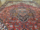 Antique Persian Heriz Rug, Hand-Knotted, Wool, Red Cream Dark Blue, 9' x 11' 10" - Jewel Rugs