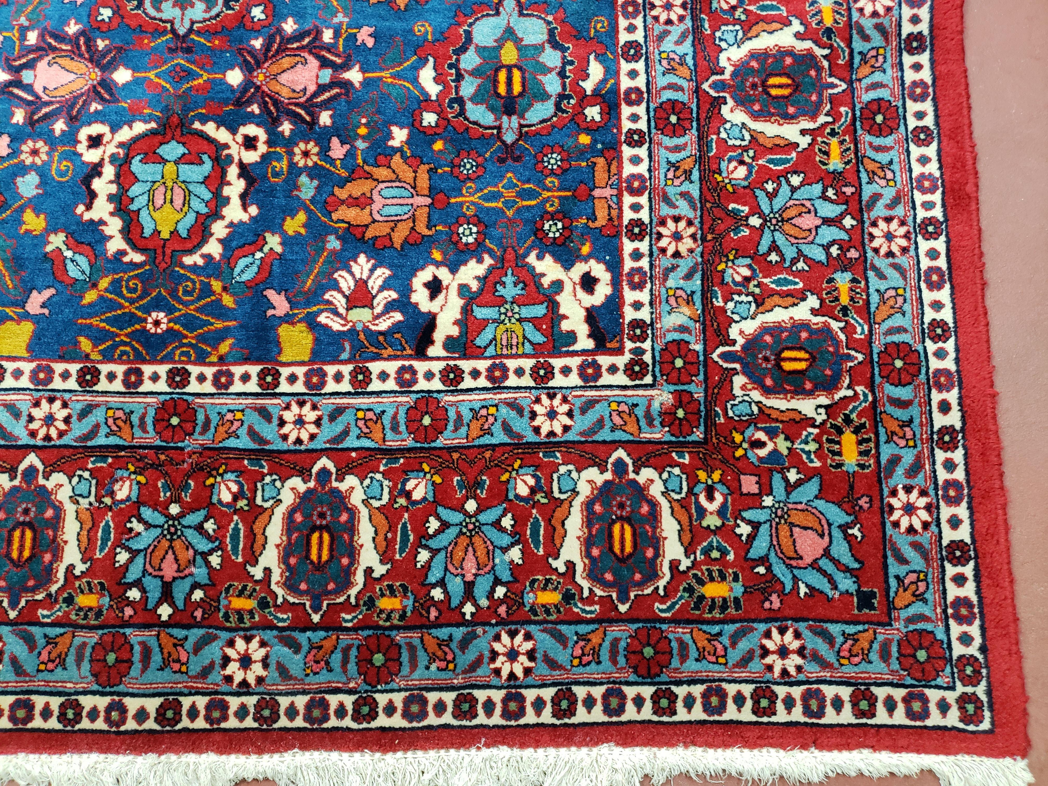 Rare Antique Persian Veramin Carpet, Mina-Khani Pattern, Blue, Red, Ivory, 7x11 ft, Hand-Knotted, Wool - Jewel Rugs