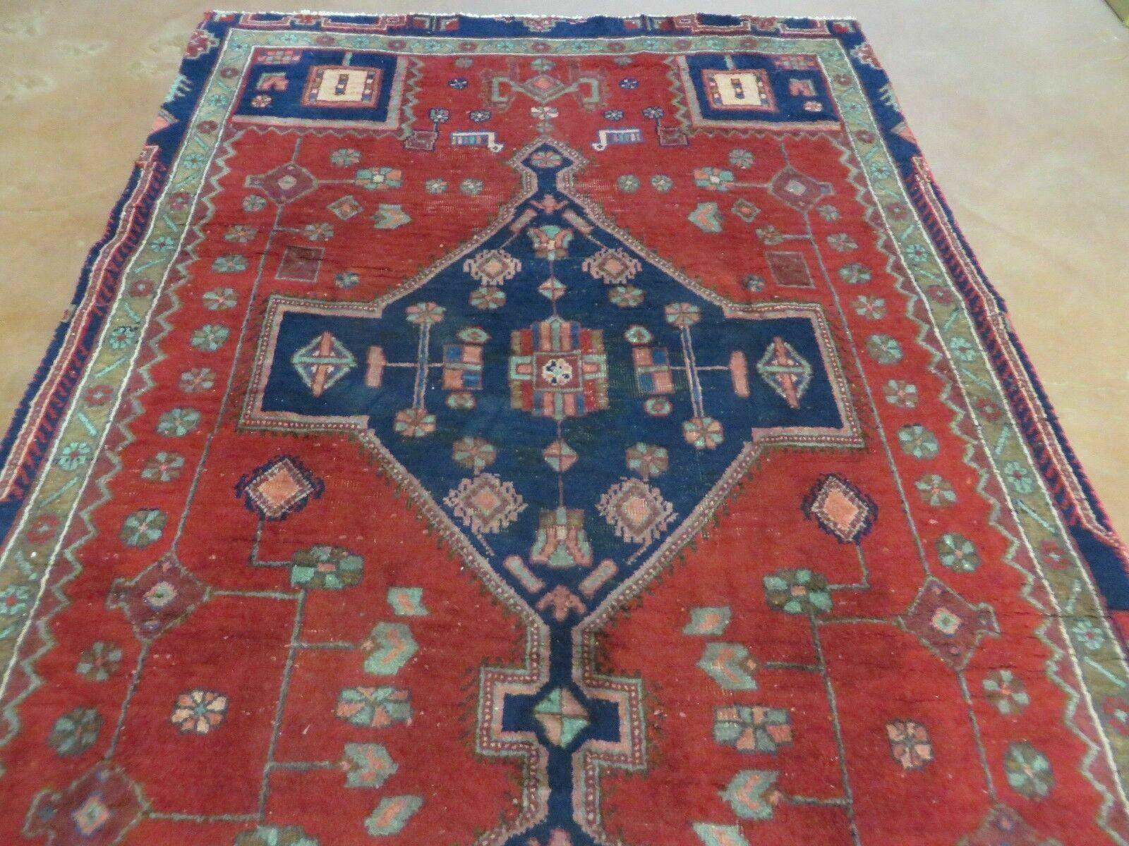 Antique Handmade India Geometric Oriental Wool Rug Vegetable Dye Runner Red - Jewel Rugs