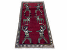 3 X 6 Handmade Wool Rug Tribal Balouch Warriors Deer Animal Pictorial Red Swords - Jewel Rugs