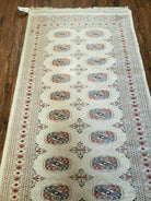 2' 6" X 12' Vintage Handmade Bokhara Turkoman Pakistani Beige Wool Runner Rug Nice - Jewel Rugs