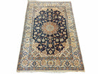 4x5 Ultra Fine Rug Handmade Rug Medallion Rug Floral Rug Beige Dark Blue Rug - Jewel Rugs