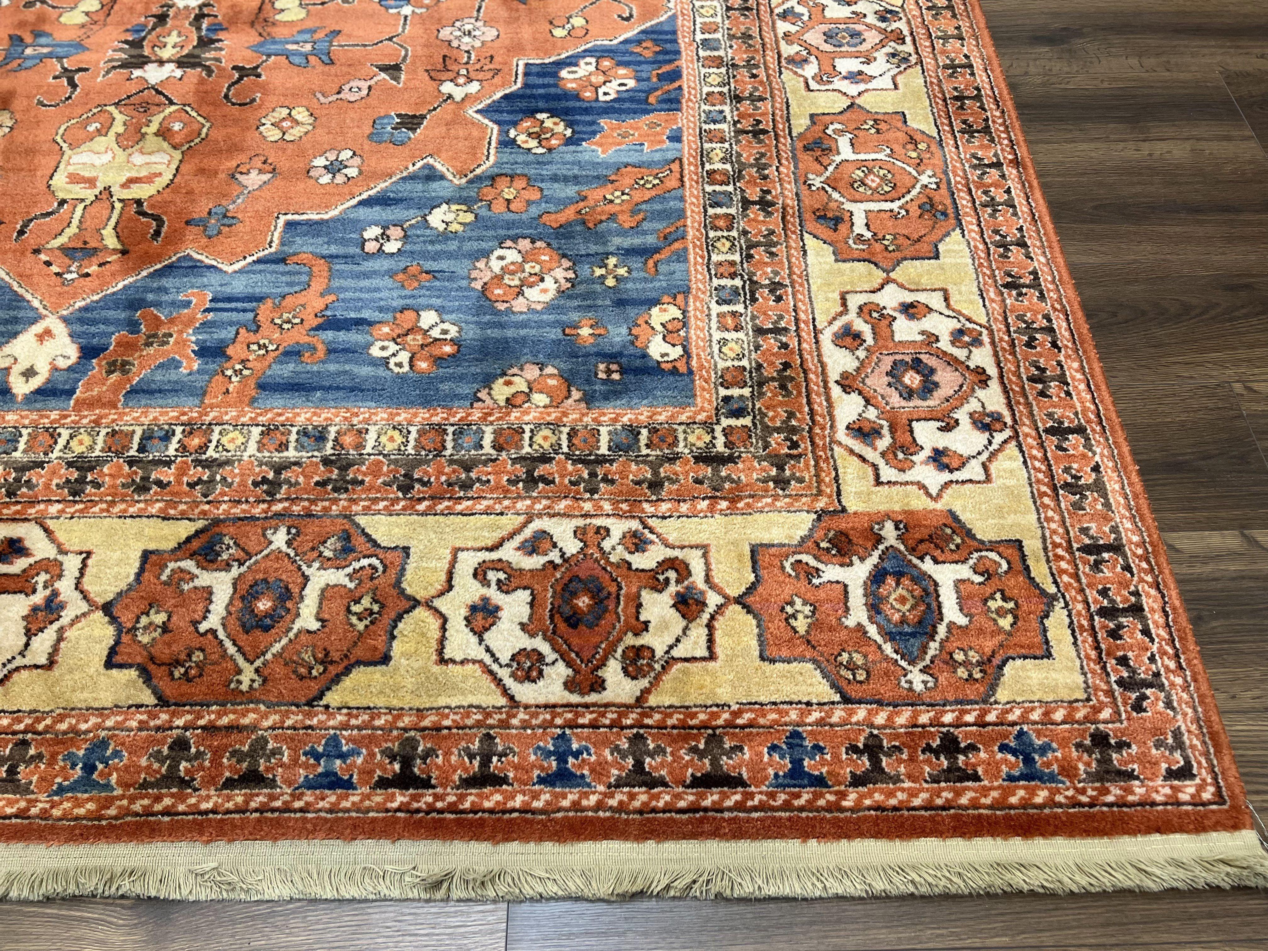 Karastan Rug 8' 2" x 11' 9", Karastan Williamsburg Rug Pattern #553 Turkish Church, Salmon Blue Golden Tan, Wool Karastan Carpet, Room Sized - Jewel Rugs