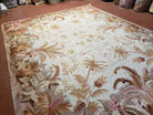 7' 7" x 9' 8" Needlepoint Rug Floral Beige Flat Weave Carpet 8x10 Handmade New Area Rug - Jewel Rugs