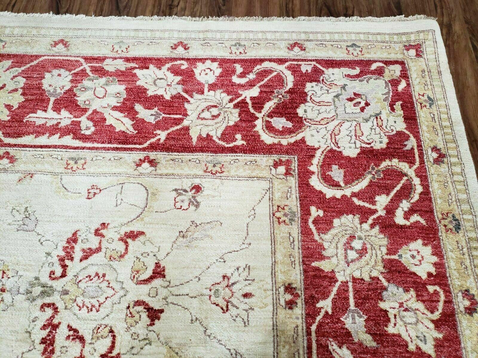 9' X 12' Handmade Pak Peshawar Oushak Wool Rug Oatmeal Beige Red Organic Nice - Jewel Rugs