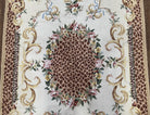 Needlepoint Rug 4x6 European Carpet, Leopard Print Rug, French Aubusson Savonnerie Design, Elegant Rug, Flatweave Rug, Wool Hand-Woven Ivory - Jewel Rugs