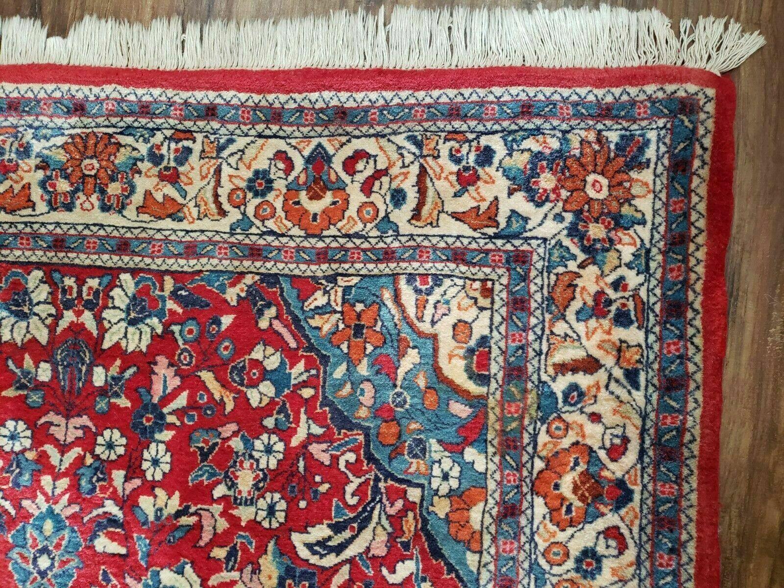 3' 6" X 5' 5" Handmade Knotted India Floral Wool Rug Hand Knotted Carpet Red - Jewel Rugs